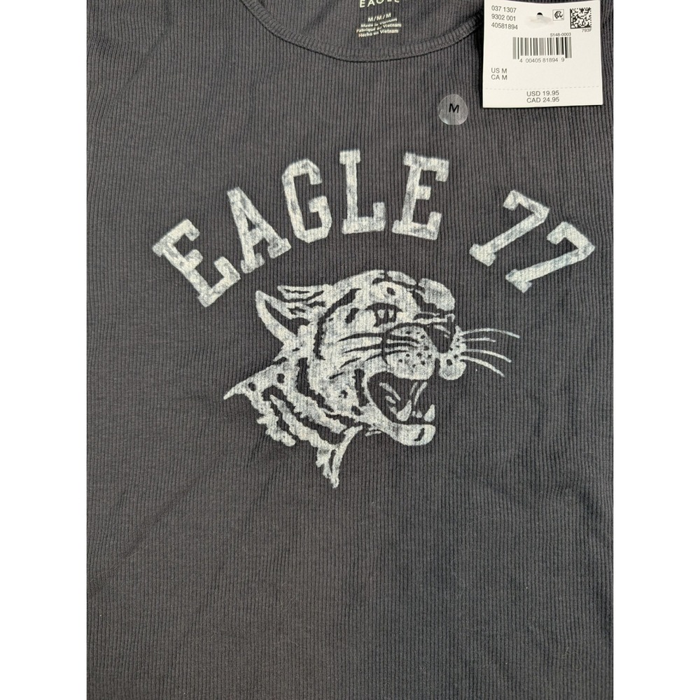 American Eagle Grey Ribbed Graphic Baby Tee Eagle 77 Tiger Short‎ Sleeve Medium - Picture 3 of 10